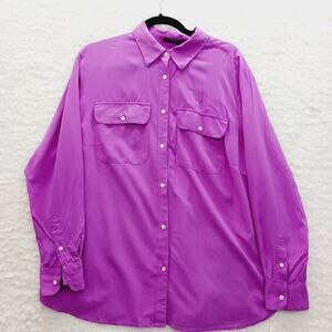 Blouse Size 1X Button-Up Pink Purple Luxe Minimalist Power Office Siren Pockets